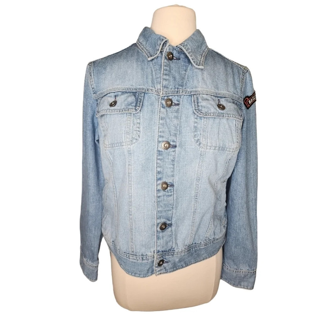 2004 Tommy Hilfiger Jean Jacket With Harley Davidson Patches Fits Medium - Picture 2 of 16